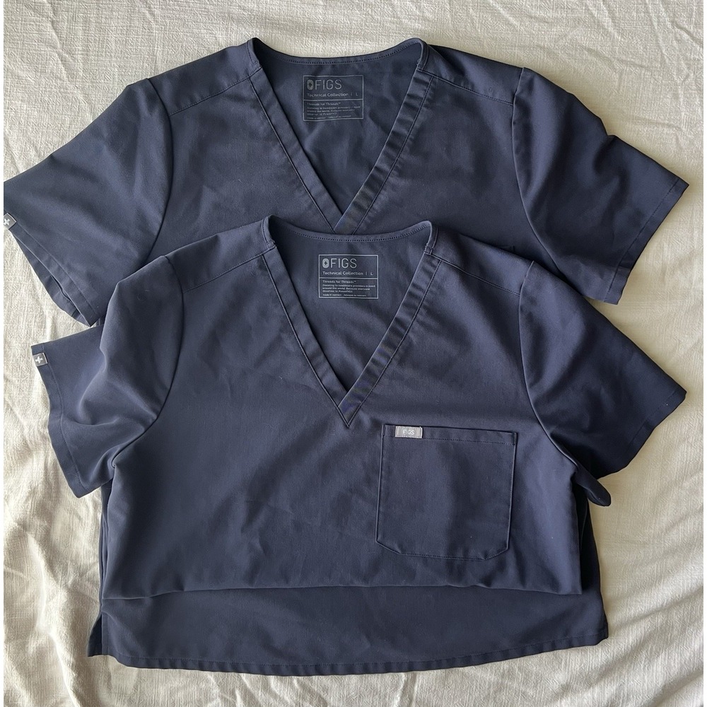 FIGS Catarina One Pocket Scrub Top Bundle Women's Large Blue Gray V-Neck FW1000
